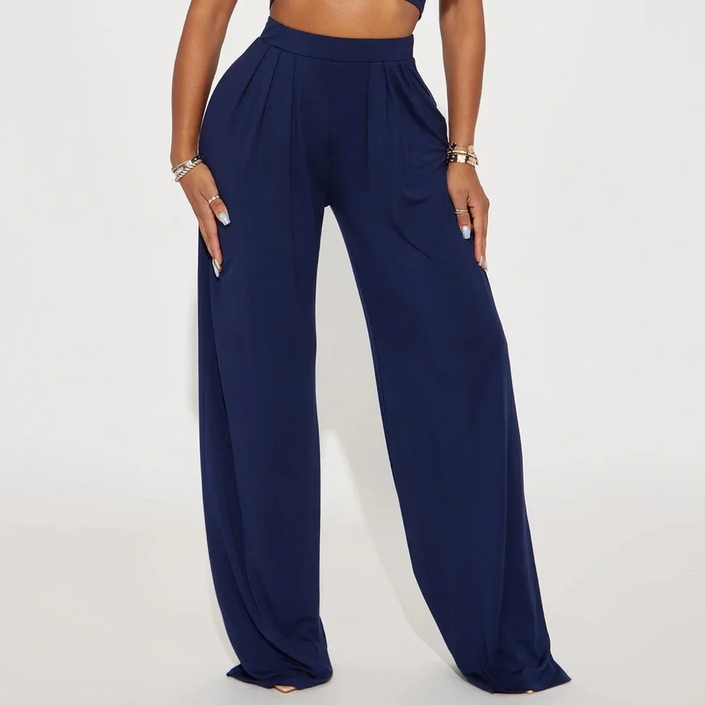 Fashion Nova Elegant Navy Blue Women's Wide Leg Pant